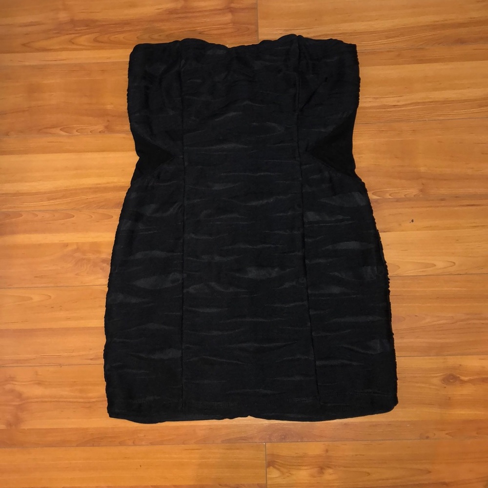 Strapless mini black dress
